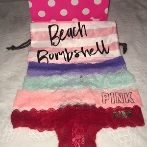 💝🌼4 PINK BY VS SEXY LACE THONGS PLUS BAG!!💙🌸